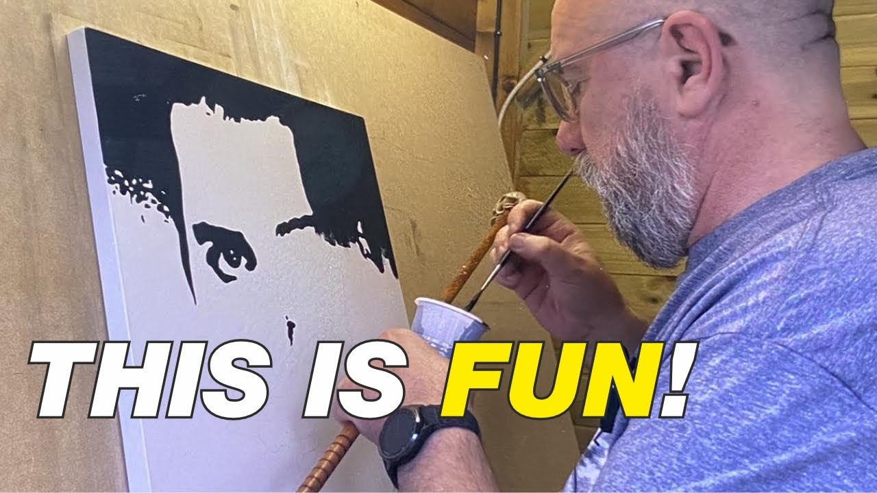 Painting Freddie Mercury Portrait Using Only Black Paint