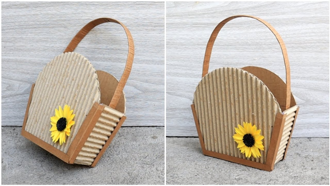 EASY BAG BASKET MADE OF CARDBOARD | DIY Basket Bag Cardboard Tutorial For Beginners | Arts & Crafts