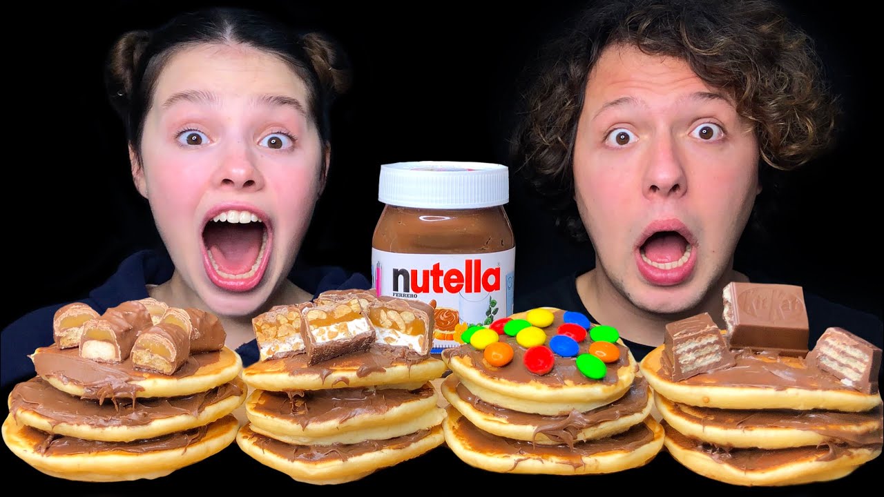 ASMR Nutella Pancakes, Twix, Snickers, M&M's, KitKat Eating Sounds Mukbang 먹방 Tati ASMR