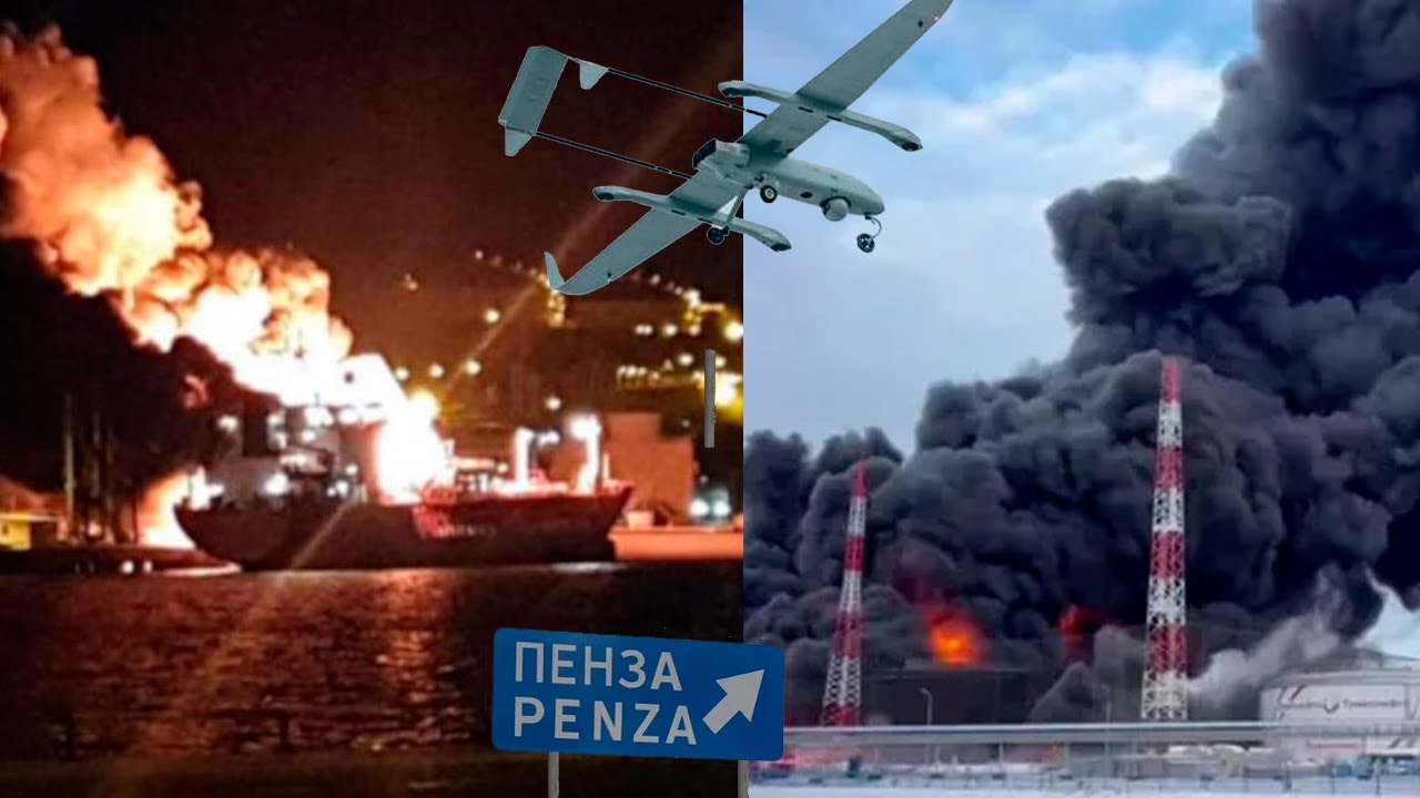 Пенза: Пожарище! БПЛА разбомбили нефтебазу! Тамань: Жесткая 