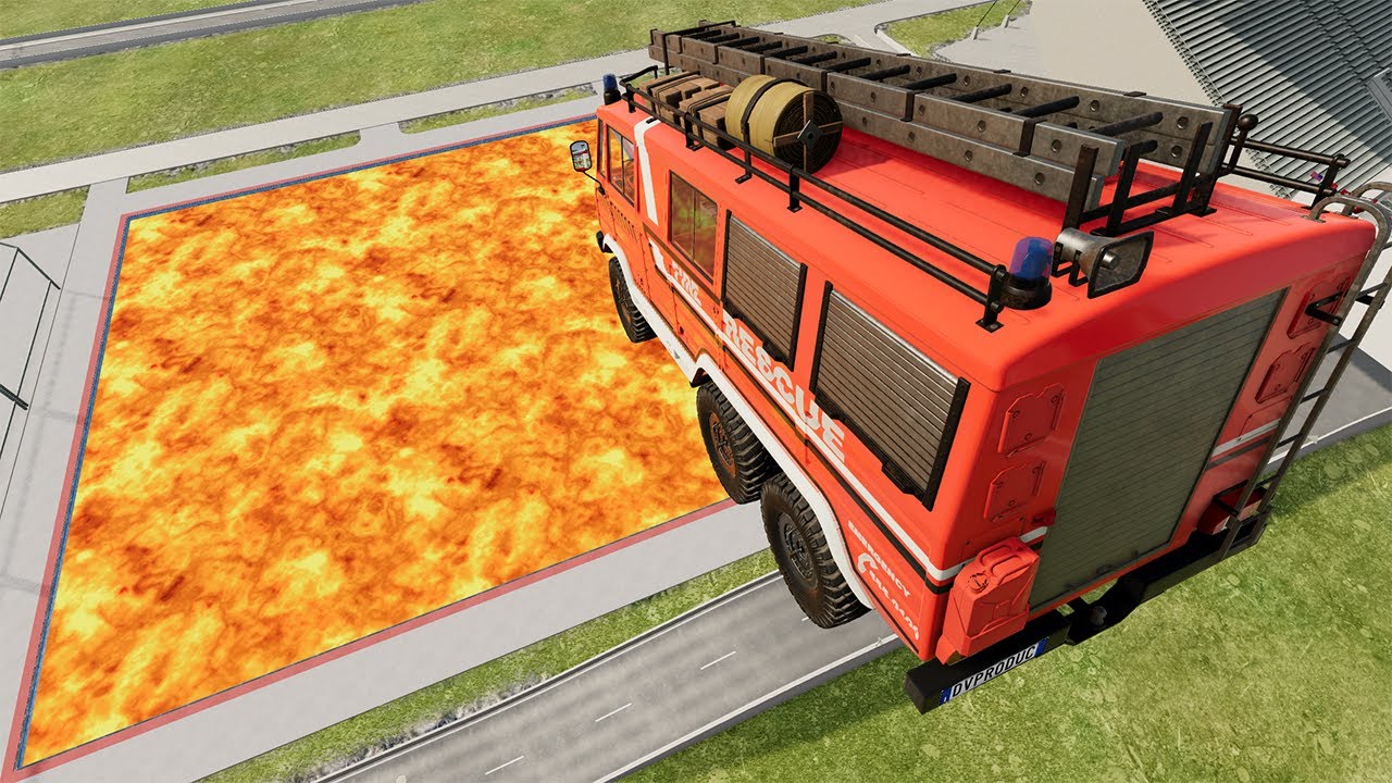 Cars vs Lava Pools Monster Truck, School Bus, Tractor #45 – BeamNG.Drive | BeamNG-Destruction