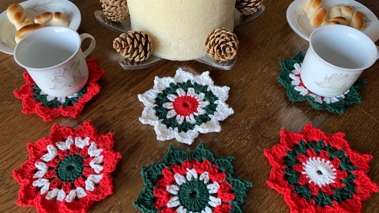 Posavasos de Navidad a crochet, muy fácil. Nivel principiante.