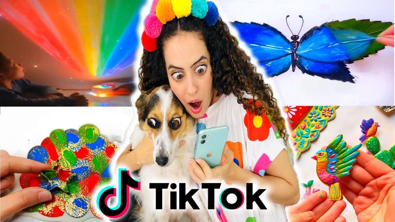 TESTANDO TIKTOKs DE ARTE VIRAIS: borboleta de folha, luminária arco íris, bijus e +|Paula Stephania