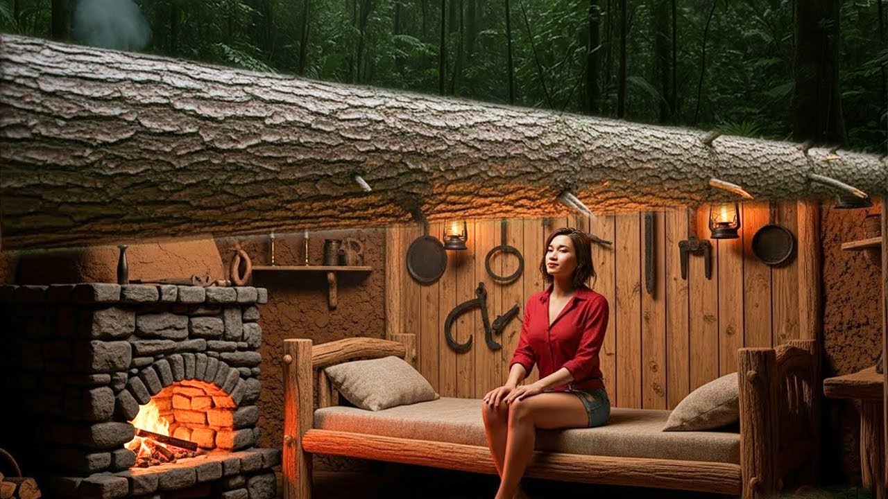 Amazing Girl Rebuilt Underground Secret Dugout Shelter Under Fallen Tree | Survival Bushcraft Skills