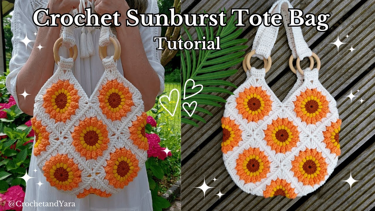 Crochet Sunburst Granny Square Tote Bag 🧡 | Crochet Tote Bag Tutorial | Crochet & Yara