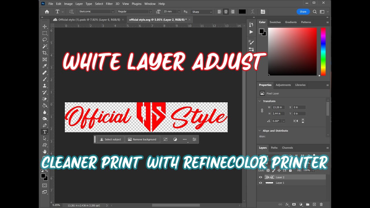 Help aligning Spot White Layer in Photoshop for UV Printing