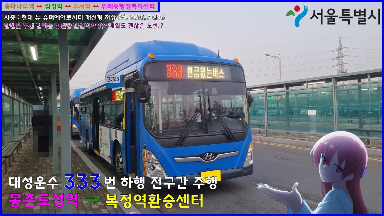 [버스 주행영상] 대성운수 333번 / 몽촌토성역.한성백제역 → 복정역환승센터(2번 승강장) 간 주행영상