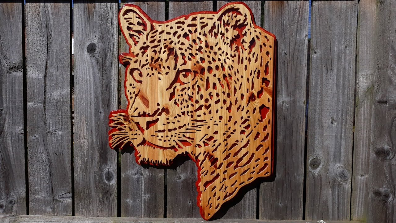 Leopard on recycled pine, scroll saw project