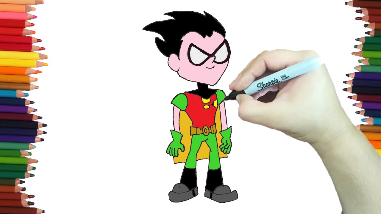 Como dibujar a ROBIN DE LOS JOVENES TITANES EN ACCION paso a paso y MUY FACIL