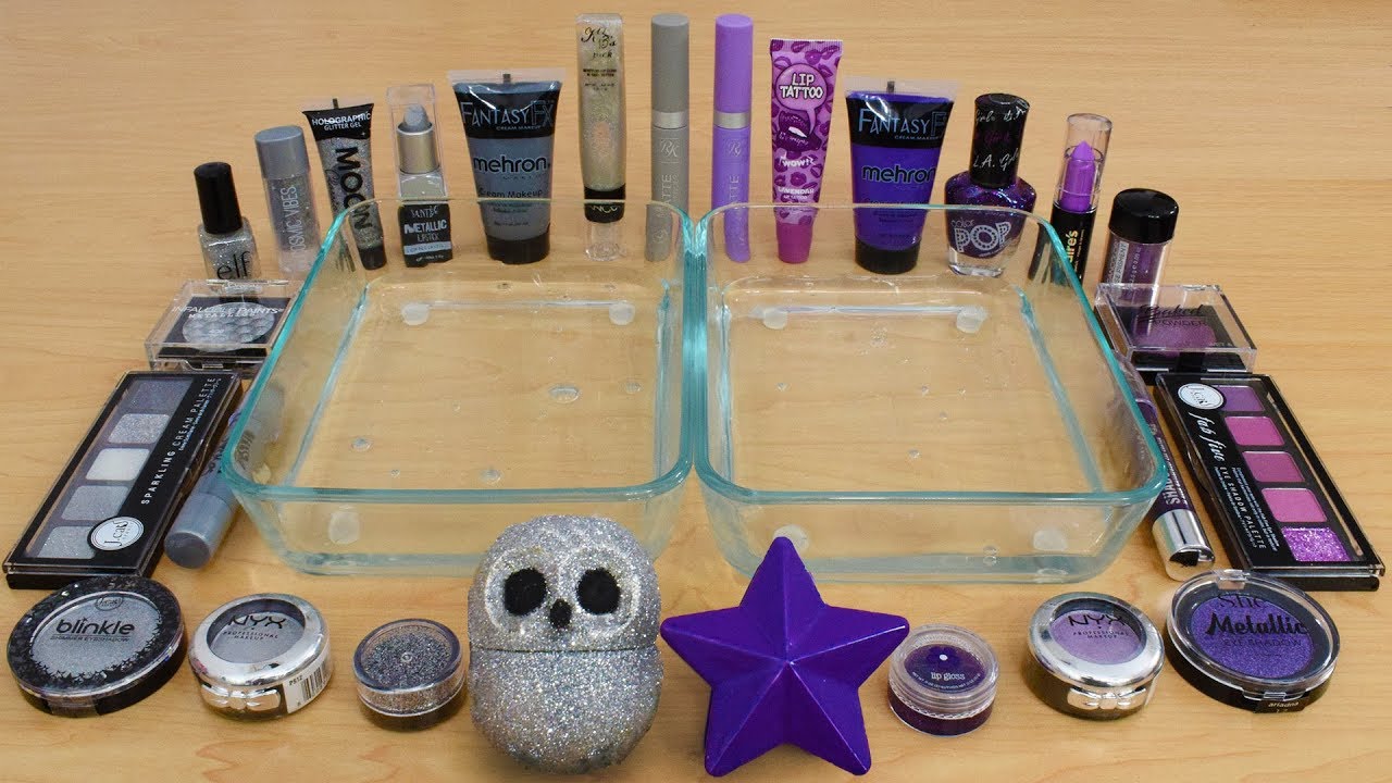 Purple vs Silver - Mixing Makeup Eyeshadow Into Slime! Special Series 183 Satisfying Slime Video
