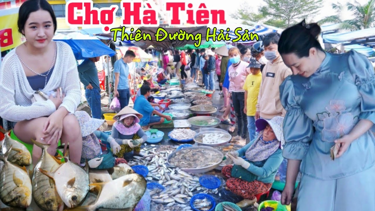 Cảnh chen lấn mua hải sản Chợ Hà Tiên Kiên Giang mùa du lịch 2023