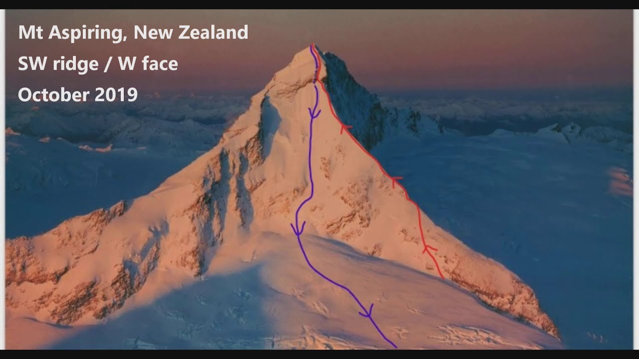 Mt Aspiring New Zealand - Skiing the West face after climbing SW ridge