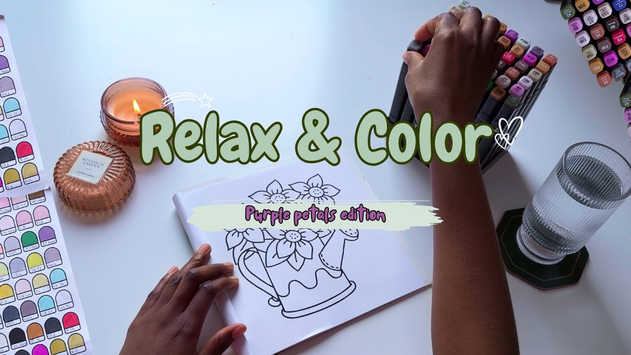 Relax & Color | Purple Blooms in a Watering Can 💜 Calm & Cozy Coloring for Adults