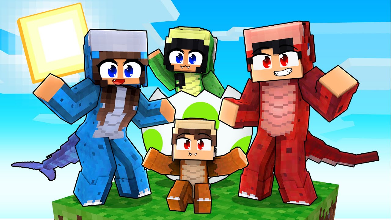 JOGANDO com uma FAMILIA DINOSSAURO em APENAS UM BLOCO no Minecraft