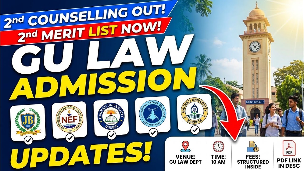 Gauhati University Law 2nd Counselling & Merit List 2026 | JB, NEF, Dhubri, Tezpur, Barpeta Details
