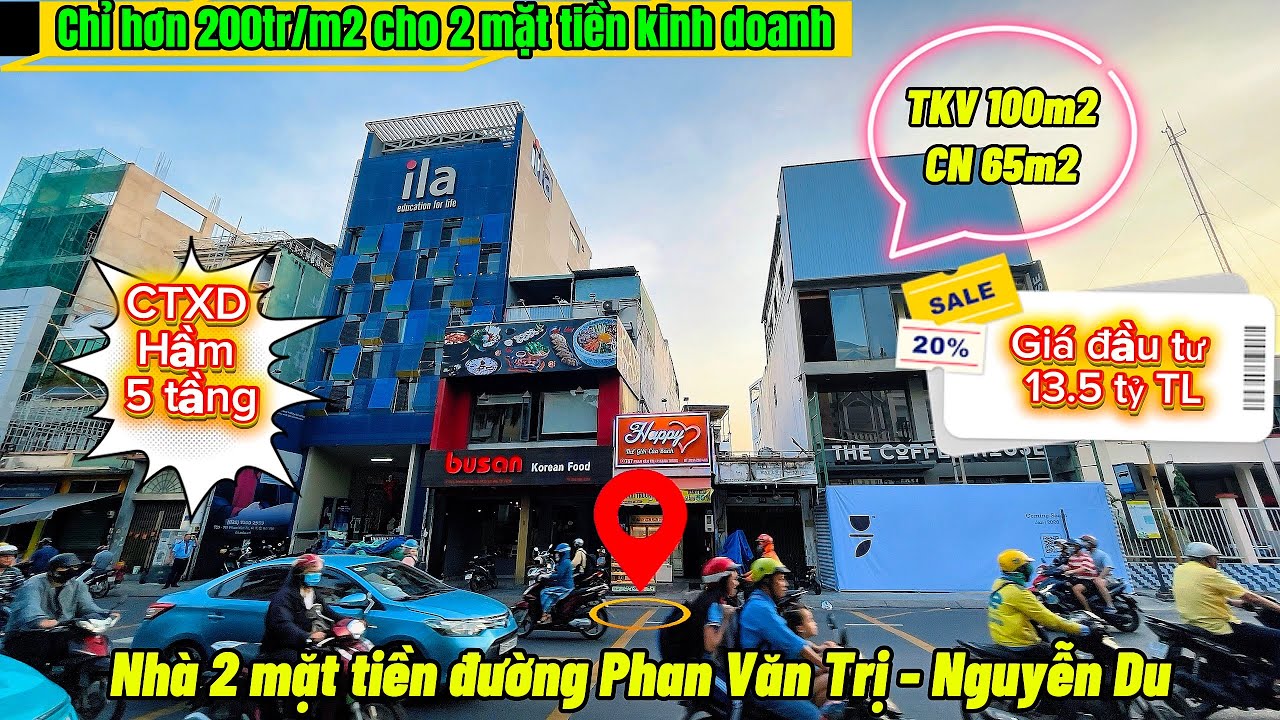 2 Mặt Tiền Trước Sau Phan Văn Trị – Nguyễn Du 65m2 CTXD Hầm 5 Tầng | Gần Emart – Cityland | 13,5 Tỷ