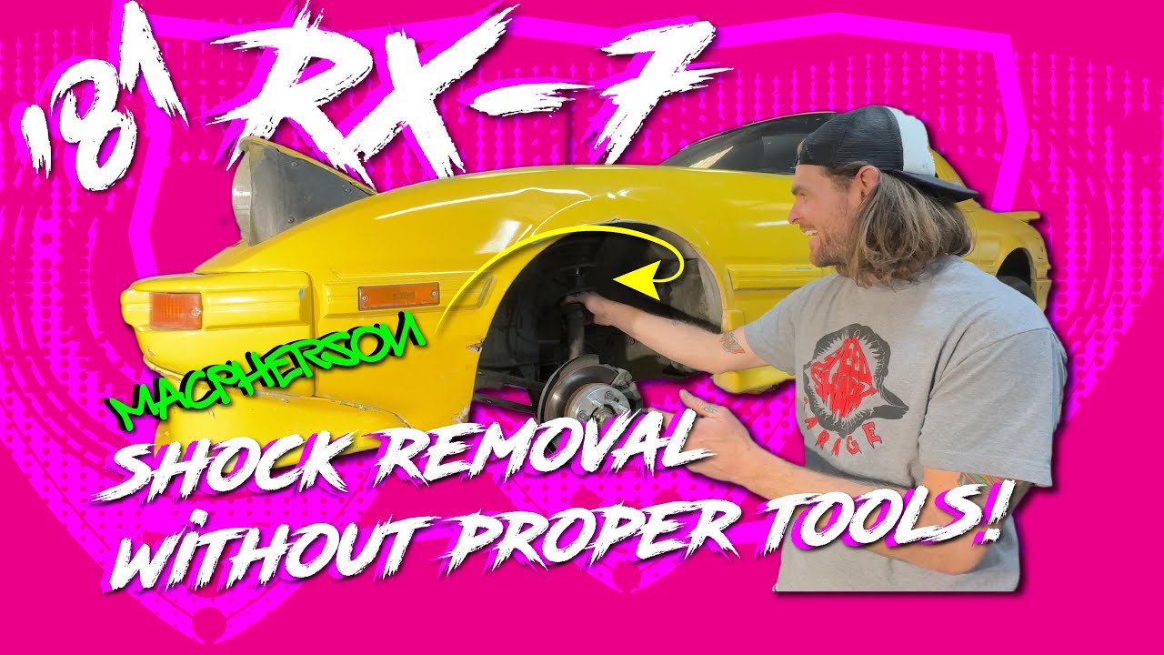 How to replace BAD shocks?! // 1981 Mazda Rx7 // Painting the the Hood BLACK!
