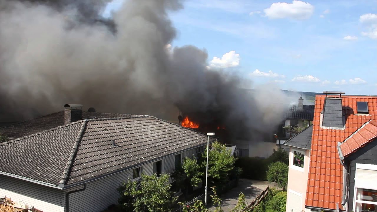House burning in Walluf, Germany