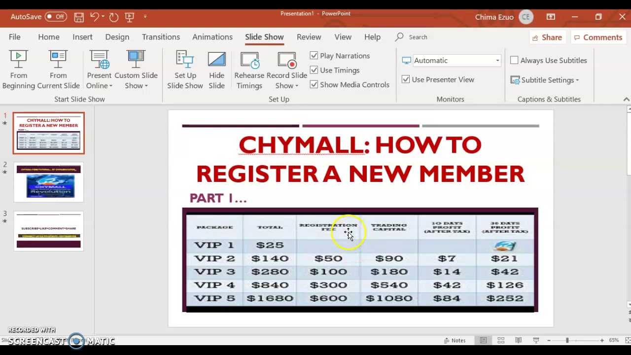 Chymall: How to Register a new member... Part 1