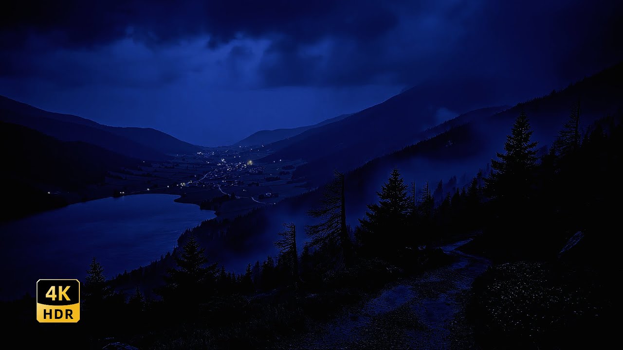 Звуки дождя для сна: 10 часов сильного дождя и грома в туманных горах | Тёмный экран