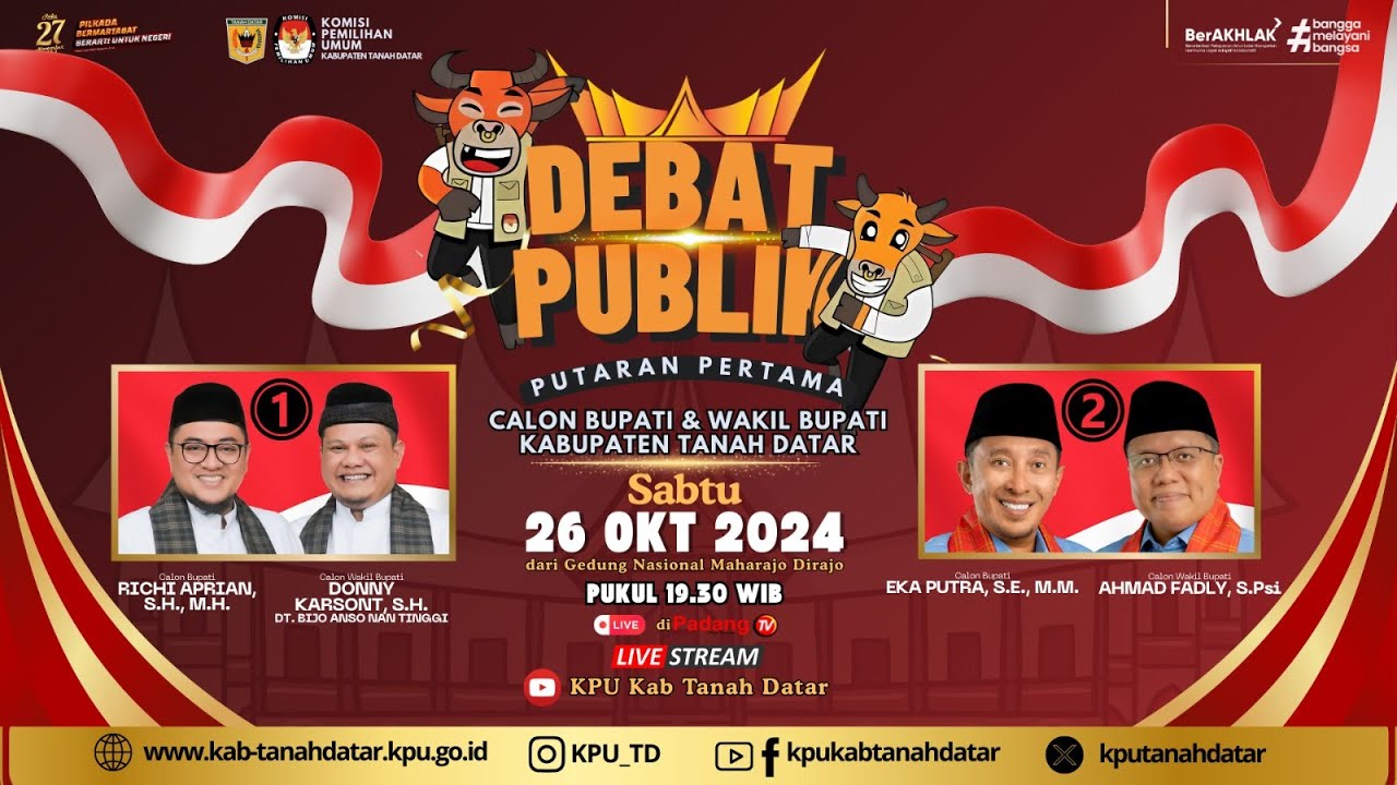 🔴 LIVE : Debat Publik Putaran Pertama Calon Bupati dan Wakil Bupati Tanah Datar