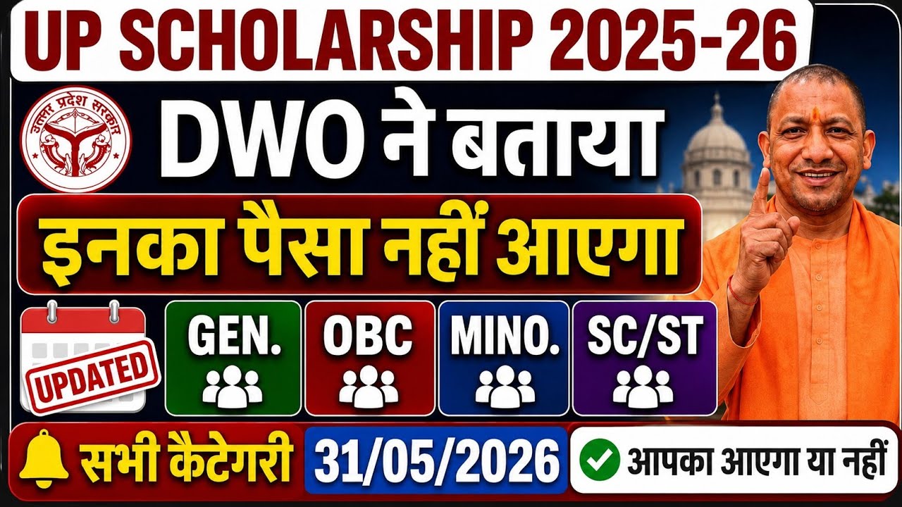 UP Scholarship 2025-26/DWO ने बताया इनका पैसा नहीं आएगा/GEN OBC MINO SC/ST Scholarship Latest Update