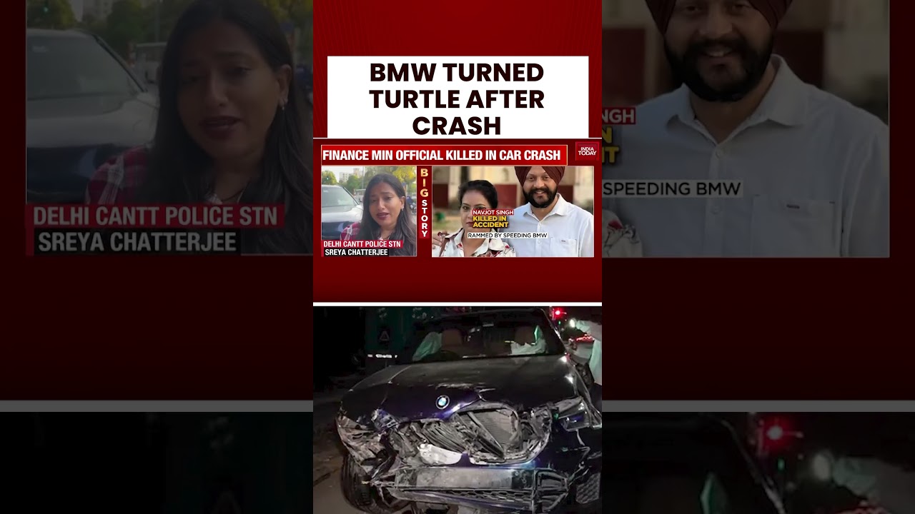 Delhi BMW Crash: Car Flips Over After Hitting Finance Ministry Official&rsquo;s Motorcycle #delhinews