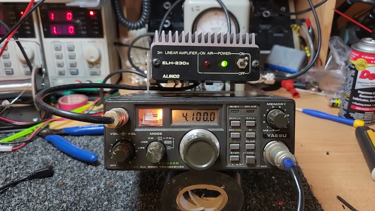 The older but reliable Yaesu FT290R 2m SSB/FM/CW Transceiver linked with a 30w Alinco Linear amp.