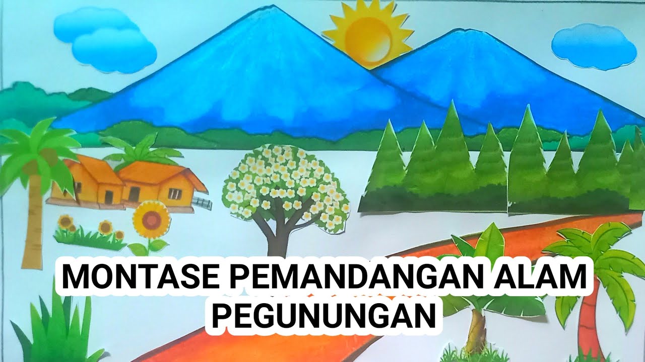 Montase pemandangan alam pegunungan