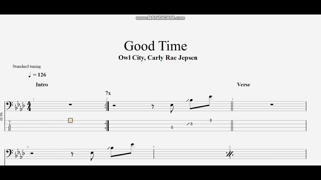 Owl City & Carly Rae Jepsen - Good Time (bass tab)
