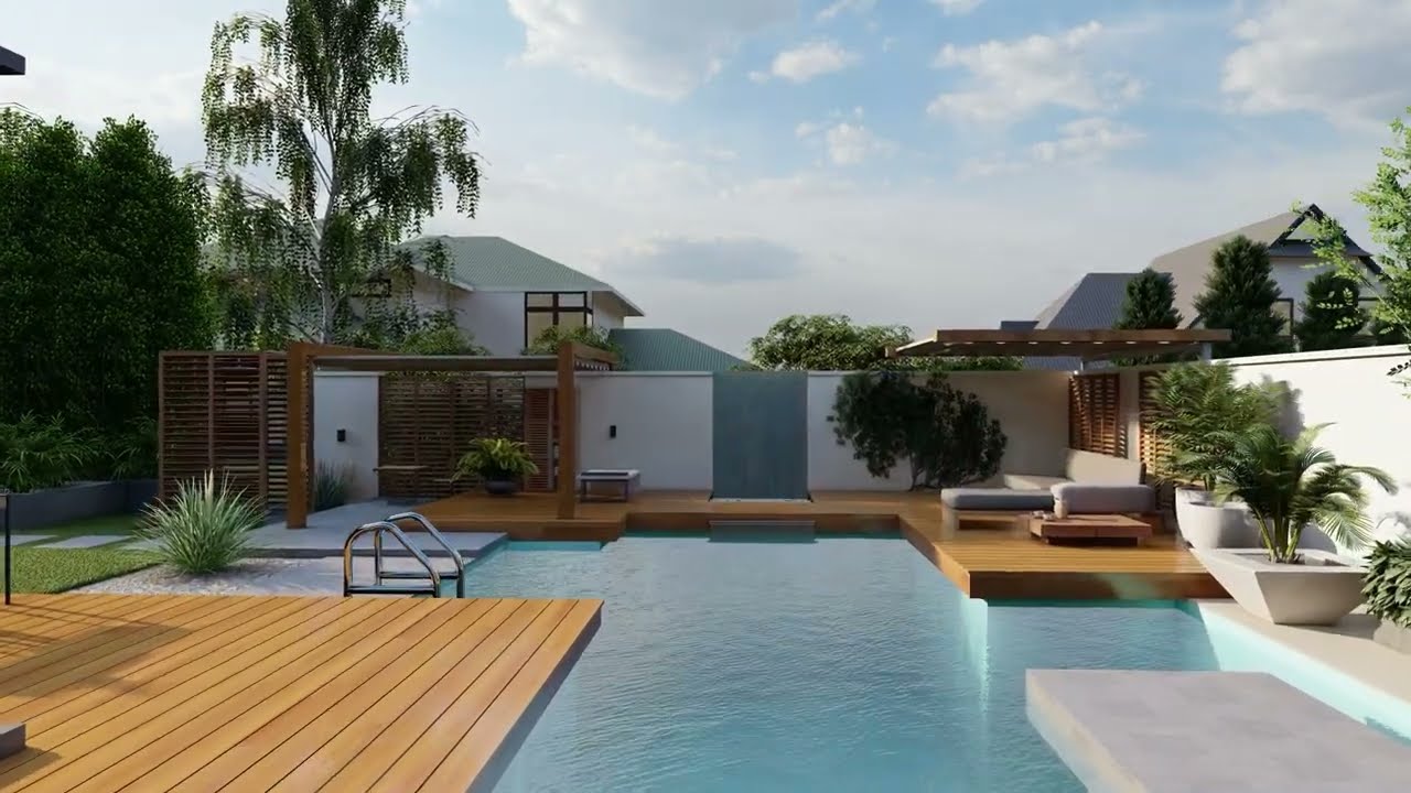 Ogr&oacute;d nowoczesny z basenem _01