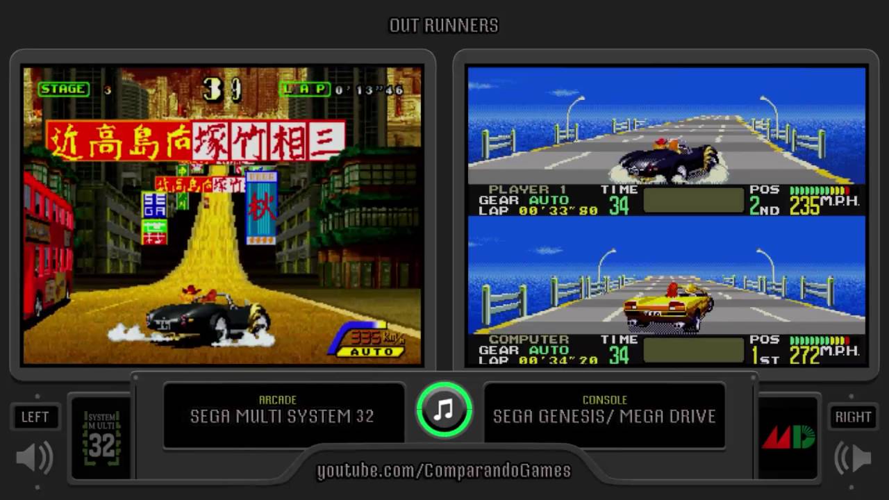 OutRunners (Arcade vs Sega Genesis) Side by Side Comparison (Arcade vs Mega Drive)