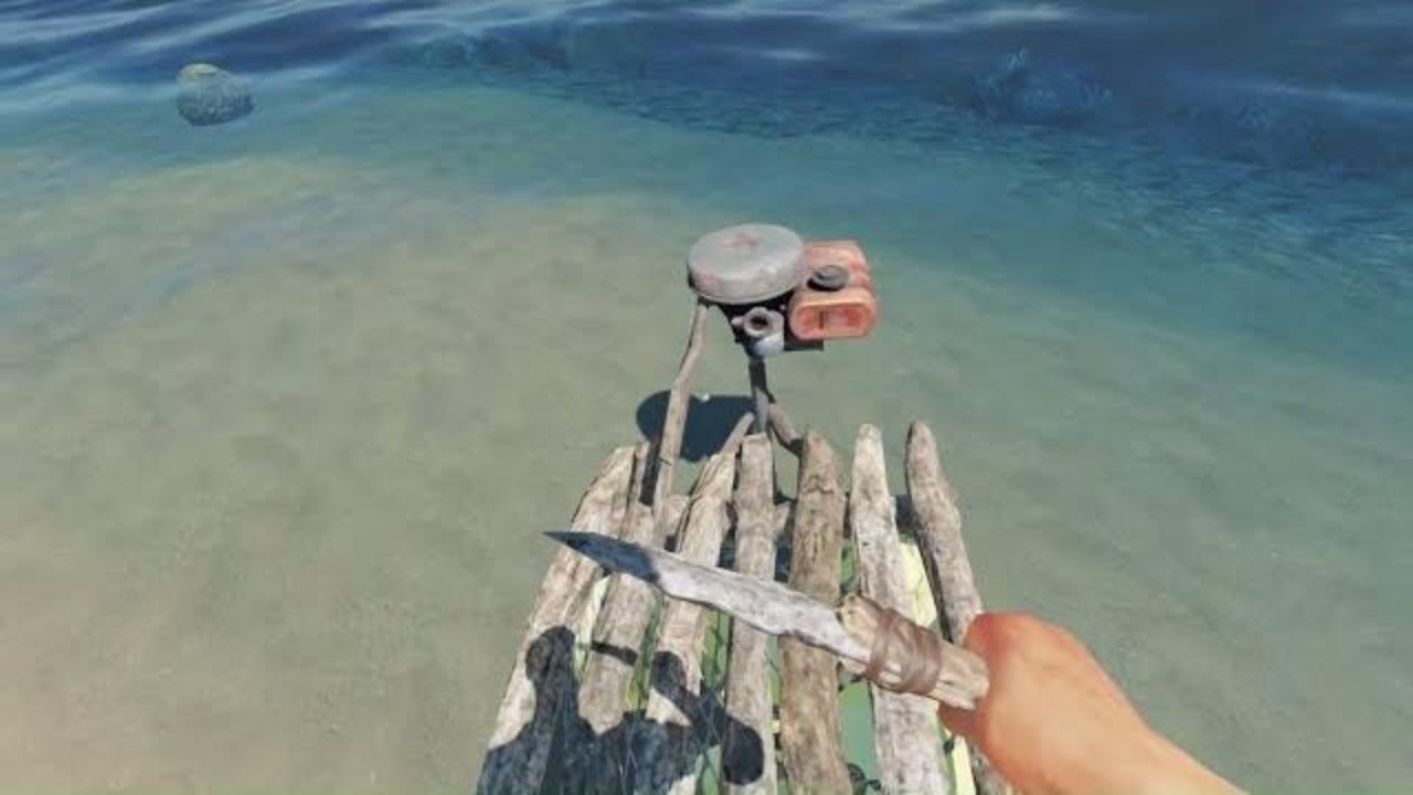 Stranded Deep gameplay with Steveo Crafting a Boat motor for the Raft for faster Sailing