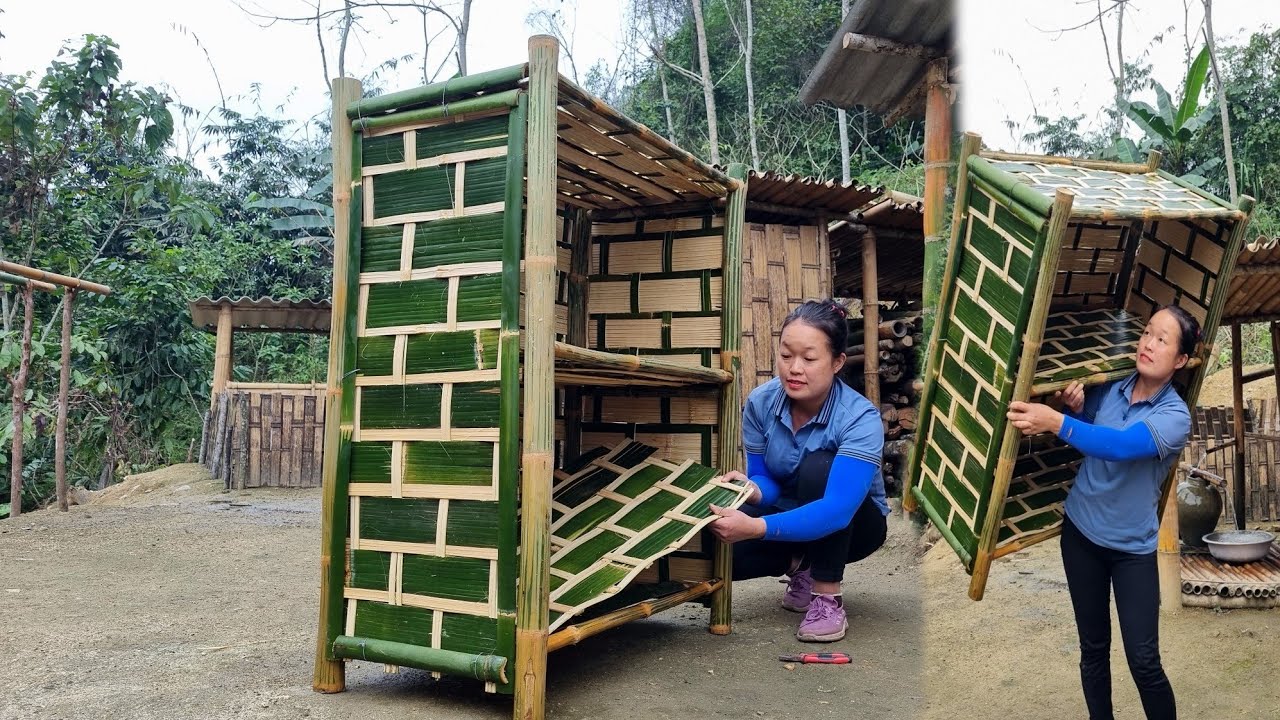 The girl built a dish rack, a toilet, and a duck coop, then started constructing a new farm.