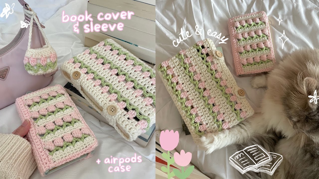how to crochet tulip sleeve, book cover, & airpods case | beginner-friendly tutorial