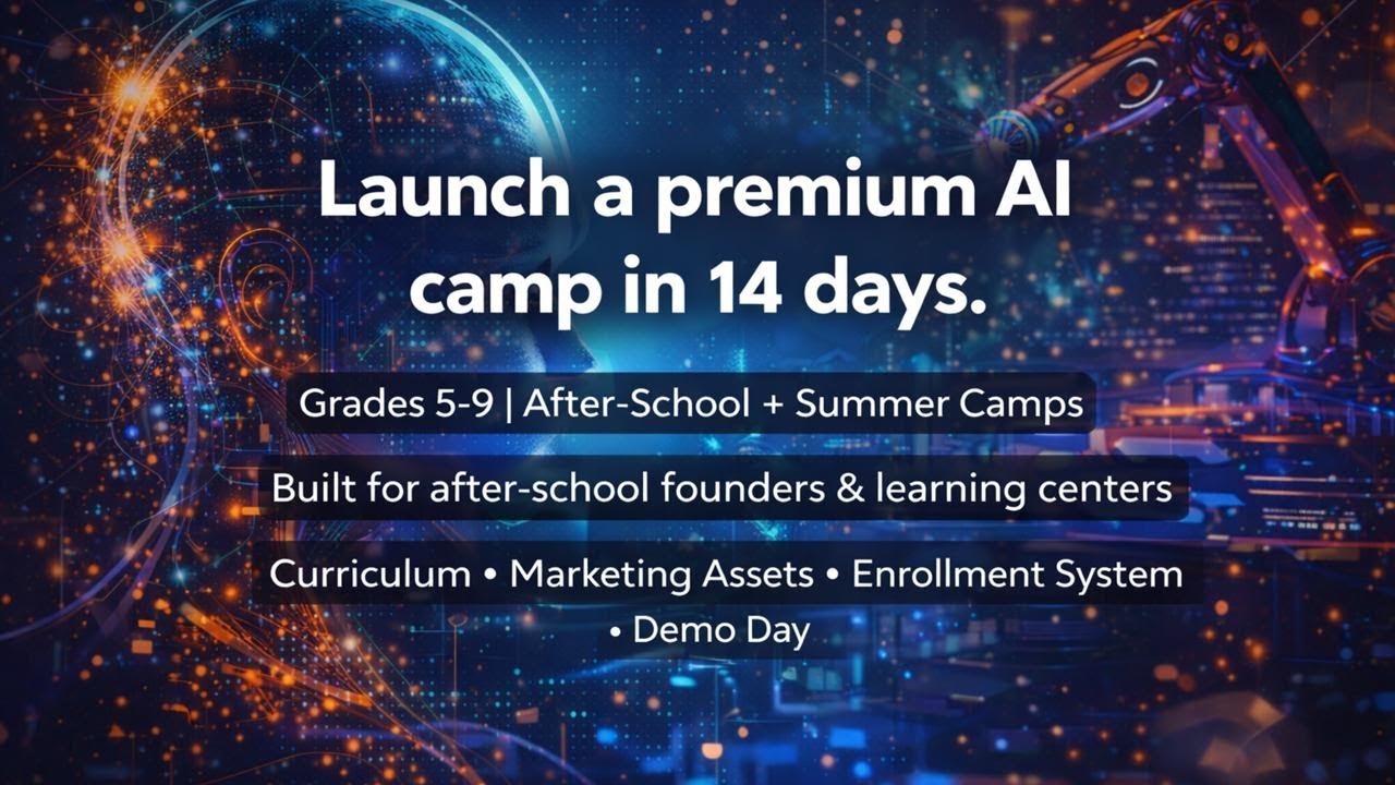 Launch a premium AI camp in 14 days—built for after-school founders and learning centers Grades 5–9.