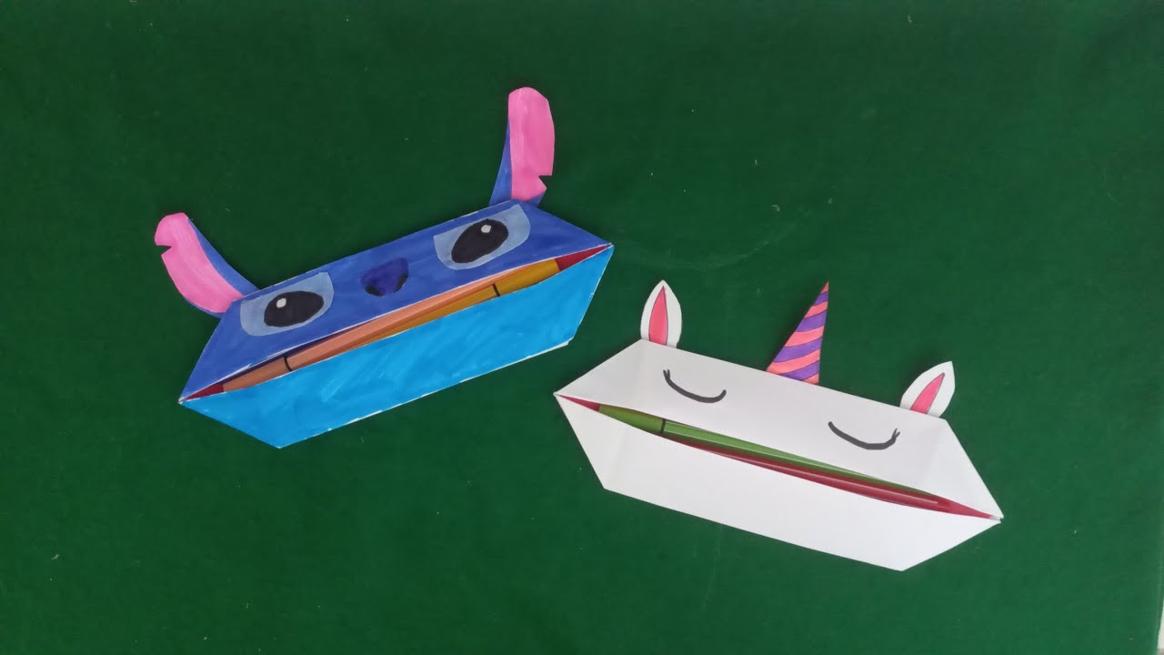 Origami de estojo do Stitch e unicórnio!!!