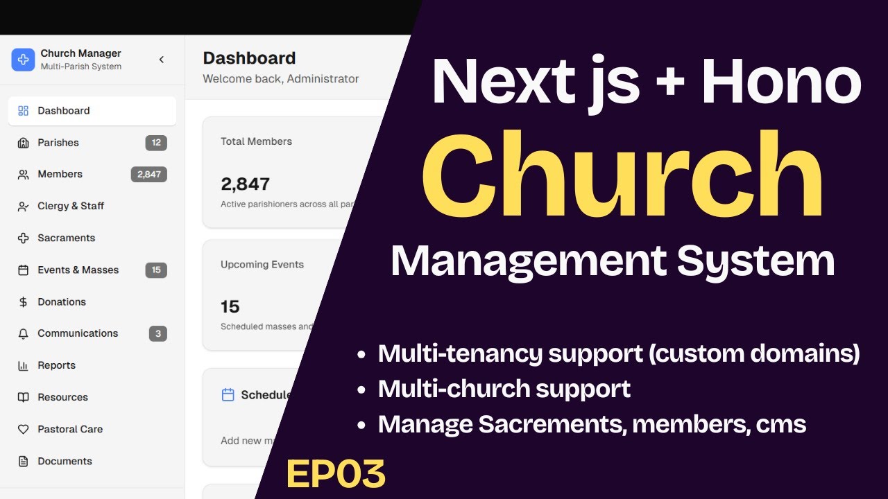 Episode 3 : Church Management System | Subdomain Login | Subdomain dashboard | Subdomain home page