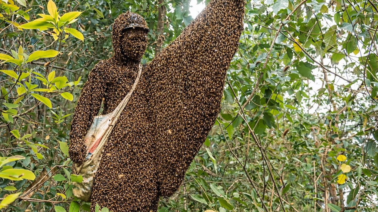Insane Wild Honey Harvest! Brave Honey Hunters Climb Tall Trees for Giant Natural Beehive