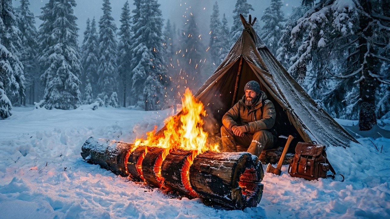 48ч Выживания в Глубоком Снегу: Примитивное Укрытие и Огромный Костер