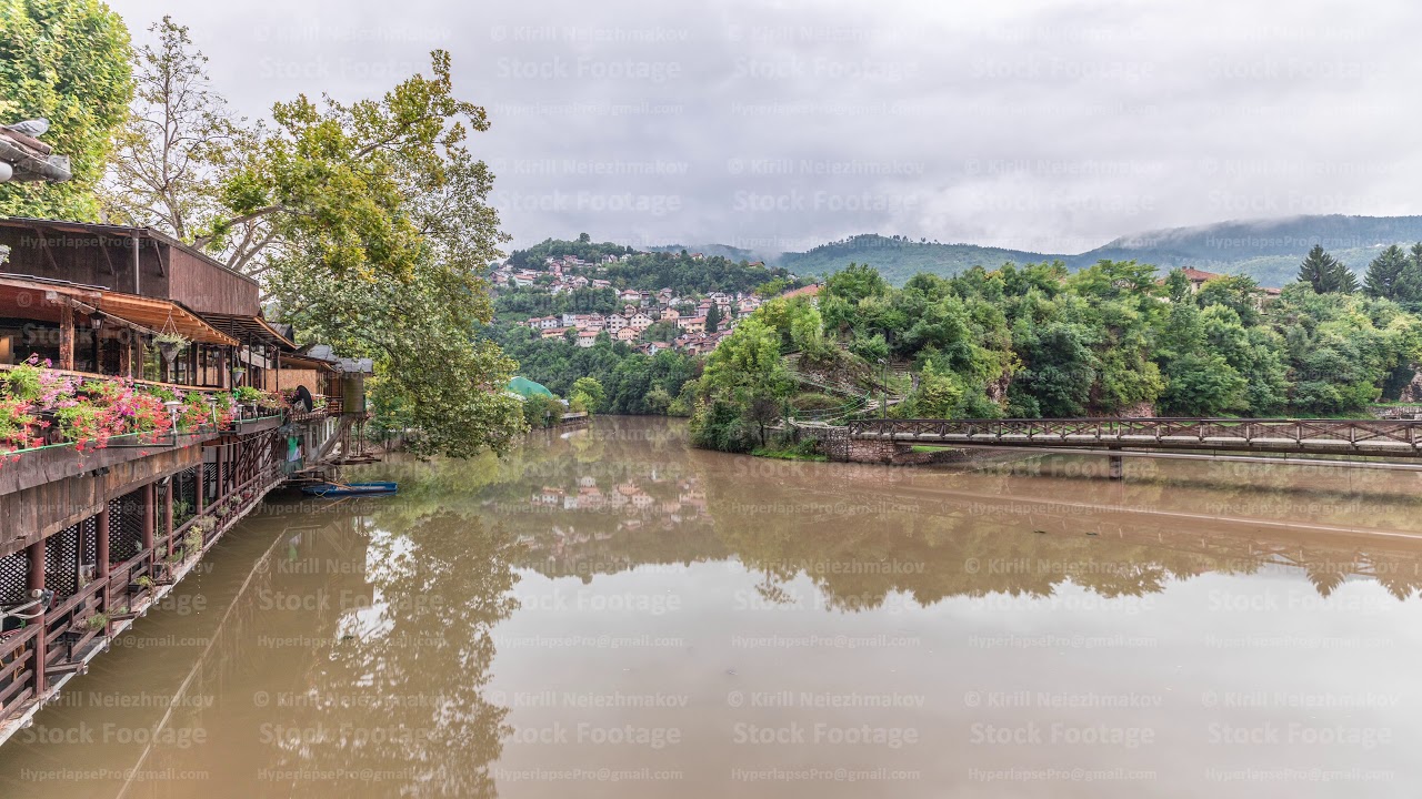 Cloudy autumn morning on Miljacka river timelapse in Sarajevo, Bosnia and Herzegovina