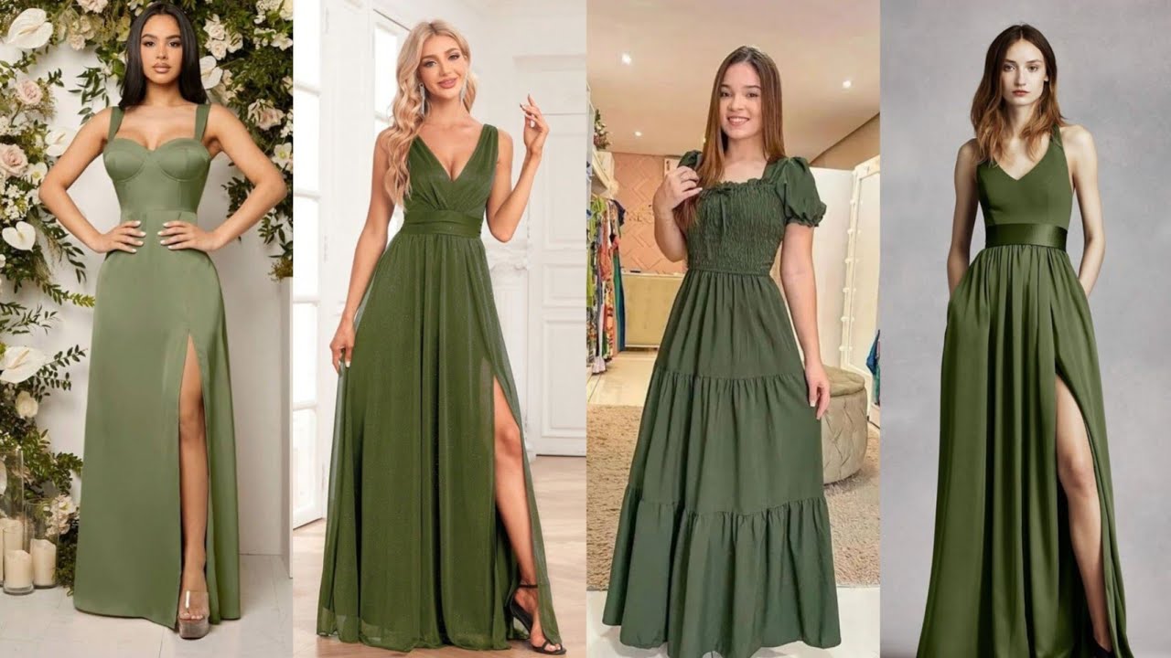 VESTIDOS HERMOSOS COLOR VERDE OLIVA