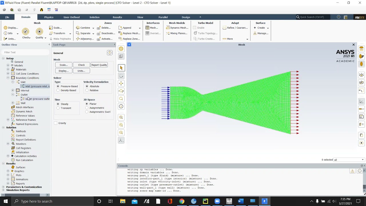 ANSYS Fluent - 2D C-D Cone Nozzle Analysis