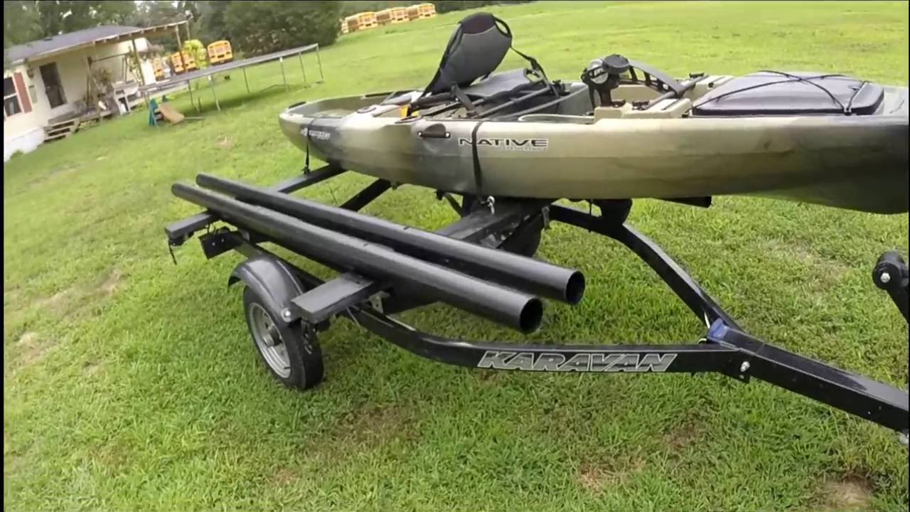 Double kayak trailer converted from jet ski trailer