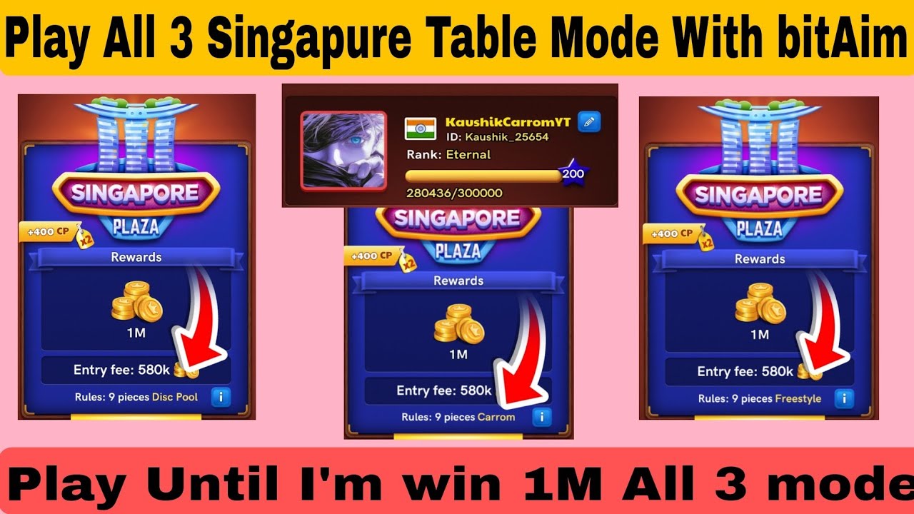 1M Gameplay All 3 Modes until i Win | KaushikCarromYT | bitAim Primium Gameplay | Carrom Pool 