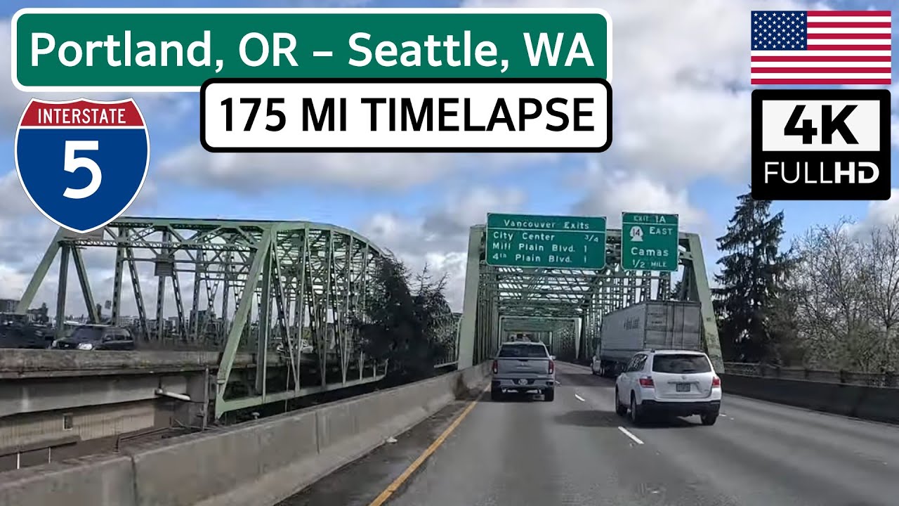 Portland to Seattle (Oregon to Washington USA) | 4K Time Lapse Scenic Drive