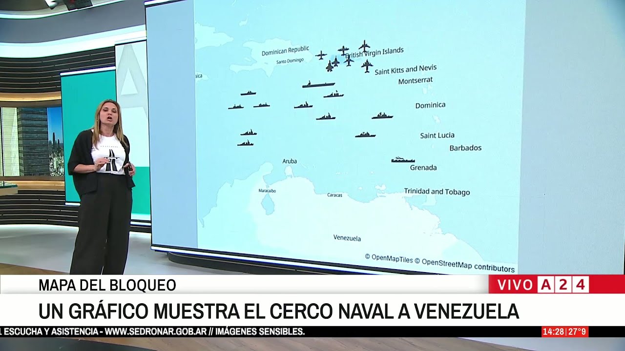 🔴 TENSI&Oacute;N EN EL CARIBE: UN GR&Aacute;FICO MUESTRA EL CERCO NAVAL DE EE.UU. A VENEZUELA