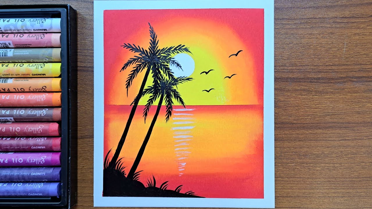 🌅 Sunset Scenery Drawing | Easy Oil Pastel Art for Beginners | Raju Drawing Academy  