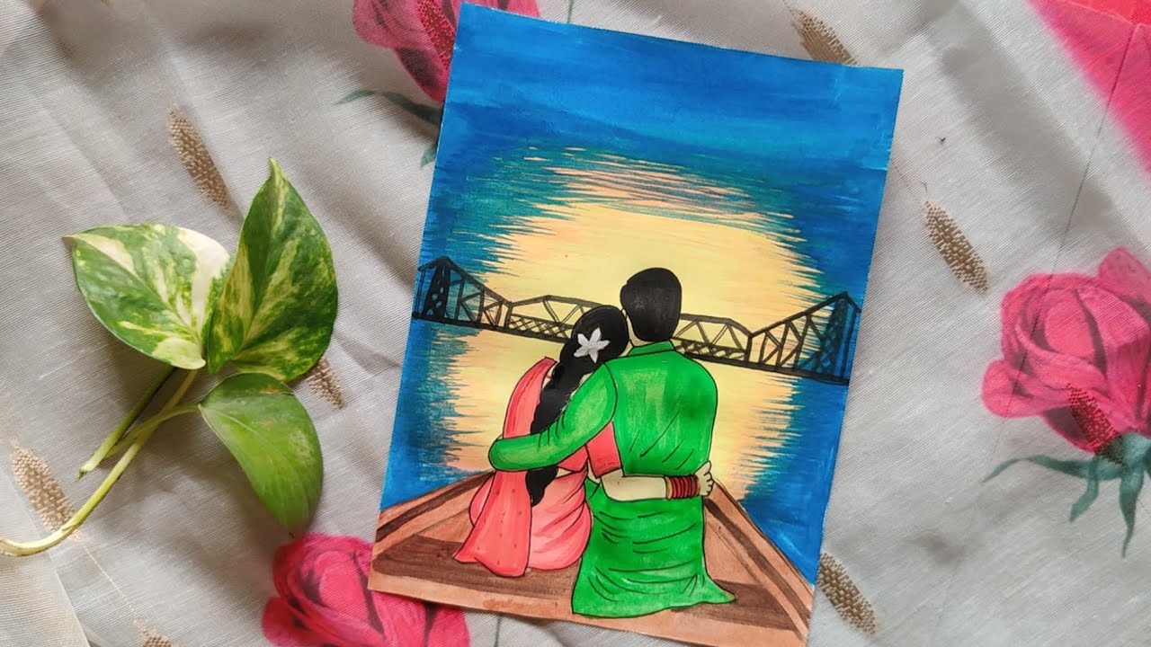 Cute couple painting. Watercolor painting drawing. Easy watercolor painting tutorial. 