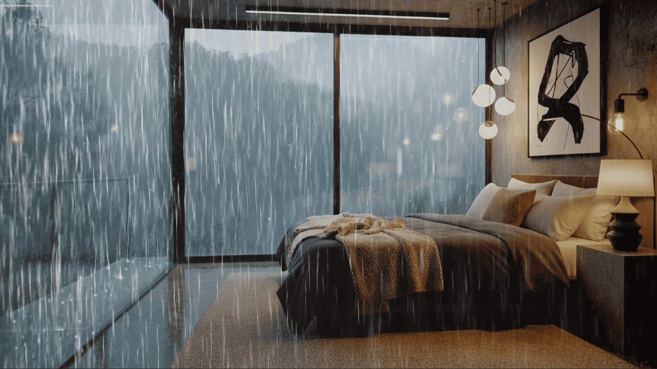 Rain Sounds for Deep Sleep | ASMR Cozy Glass Cabin in the Heavy Rain Ambience Fall Sleep